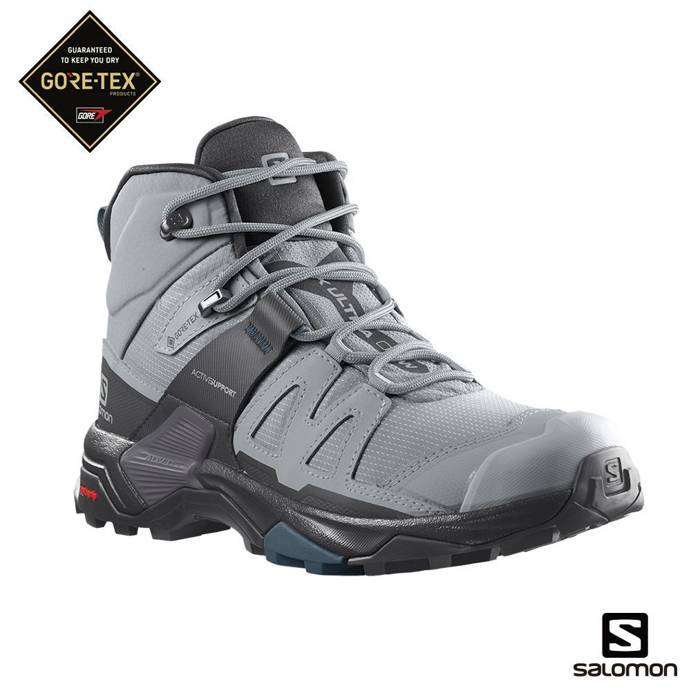 【Salomon】女款 X ULTRA 4 寬楦 GTX 中筒登山鞋 深礦灰/黑/軍藍