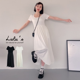 LULUS/芭蕾風甜美羅紋拼接短袖洋裝２色【A02240016】240418
