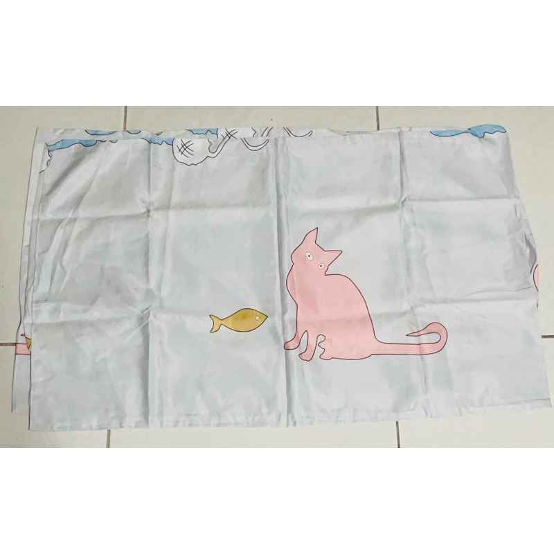 全新 現貨 貓咪 魚 彩繪 粉紅貓 雙人 枕頭套（兩條販售）