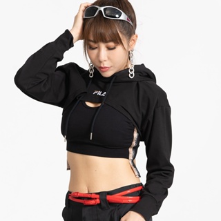 【FILA】女性 長袖 運動上衣 連帽T恤-黑色 5TEX-1428-BK