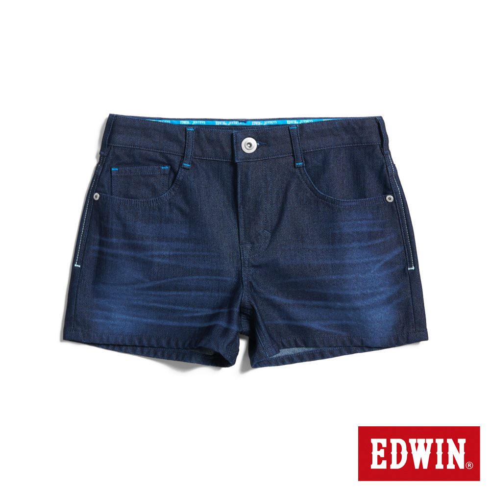 EDWIN 女款 迦績JERSEYS 超特彈力丹寧短褲(原藍磨)