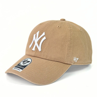 47 Brand CLEAN UP 紐約洋基鴨舌帽 卡其色 經典MLB棒球帽 男女 水洗款老帽 大LOGO軟頂剌繡NY帽