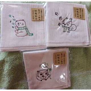 臺灣製 無染動物精繡紗布方巾 / 純棉/沙布巾/紗布巾/口水巾/方巾/手帕巾/擦手巾
