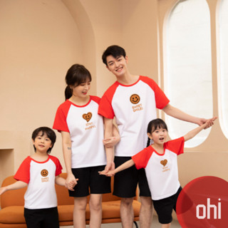 【ohi】親子裝上衣 家庭裝 純棉大尺碼 親子出遊度假 韓版寬鬆運動 撞色t 夏季純棉短袖 XGT短袖 愛心笑臉