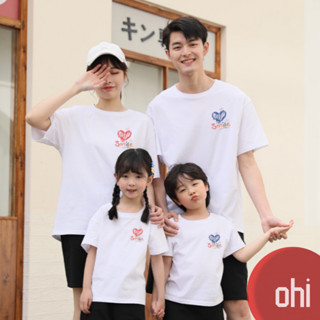 【ohi】親子裝上衣 家庭裝 純棉大尺碼 親子出遊度假 韓版寬鬆運動 撞色t 夏季純棉短袖 XGT短袖 微笑愛心