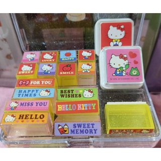 正版﹝Sanrio﹞授權※Hello Kitty凱蒂貓※【16入塑膠章+2個印泥】金蔥可愛印章組(特價)