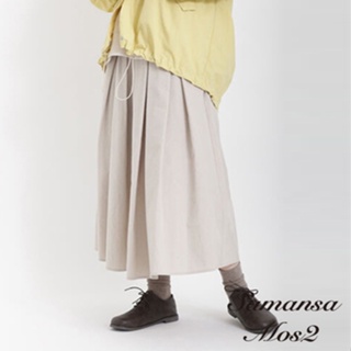 Samansa Mos2 定番配色格紋/素面棉質打褶長裙(FL31L0L0280)
