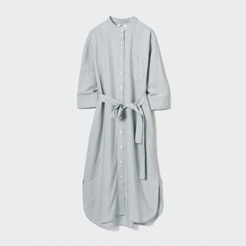 UNIQLO 女裝 亞麻混紡襯衫式洋裝(七分袖) 尺碼S