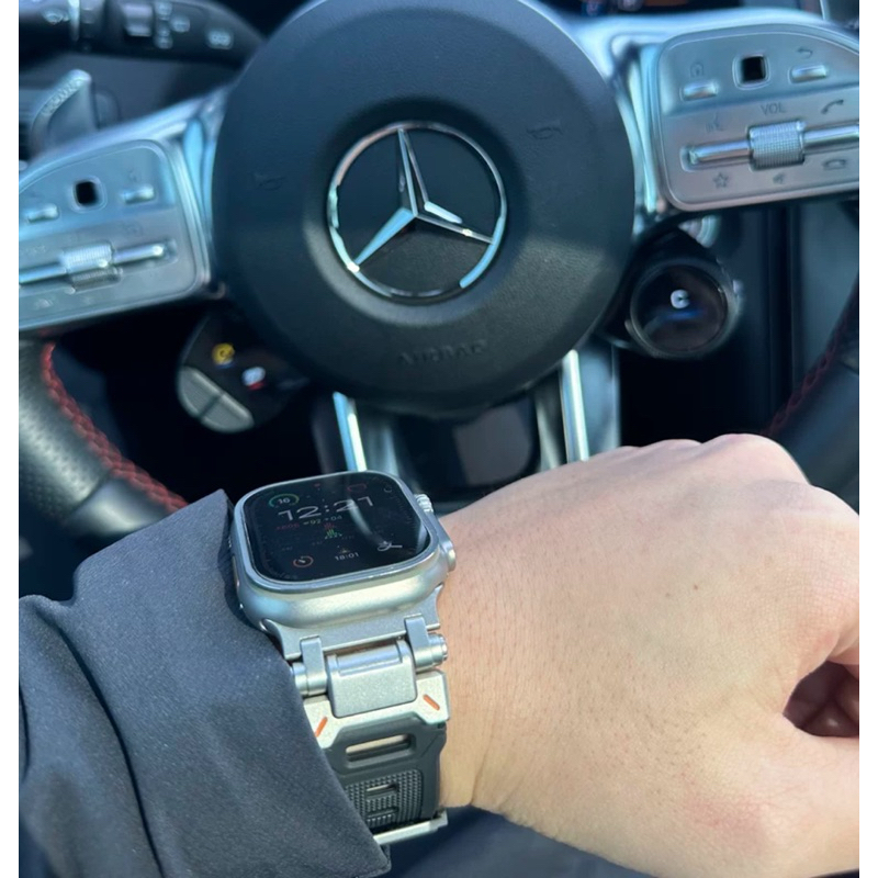 TS錶帶 適用apple watch ultra錶帶 蘋果手錶錶帶 不鏽鋼 原鈦色 橡膠錶帶 JSSP