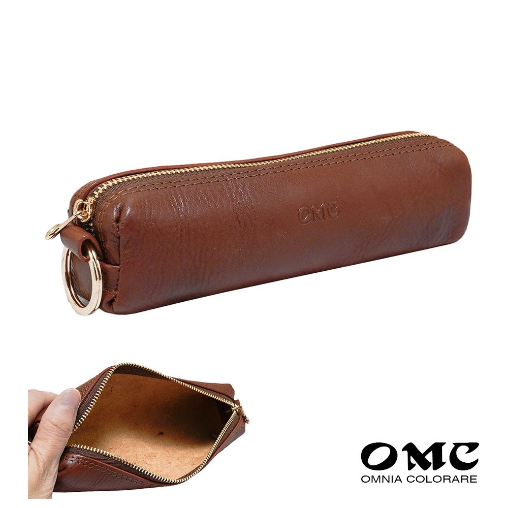 【OMC】NG福利品-新品-曬傷變黑-原廠價1900-植鞣革長筒型文具收納袋(棕色)