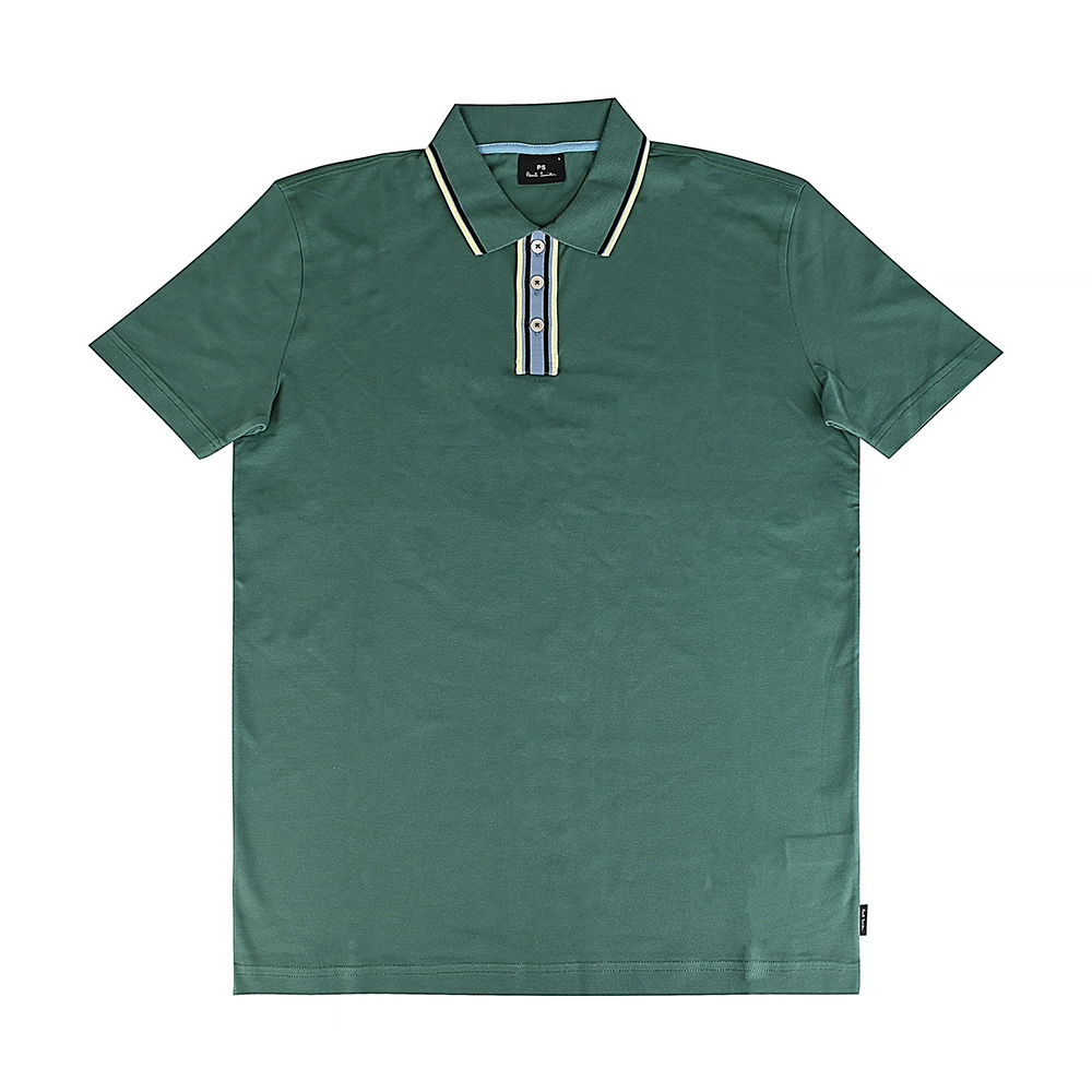 PAUL SMITH領口條紋LOGO設計純棉短袖POLO衫(男款/綠)