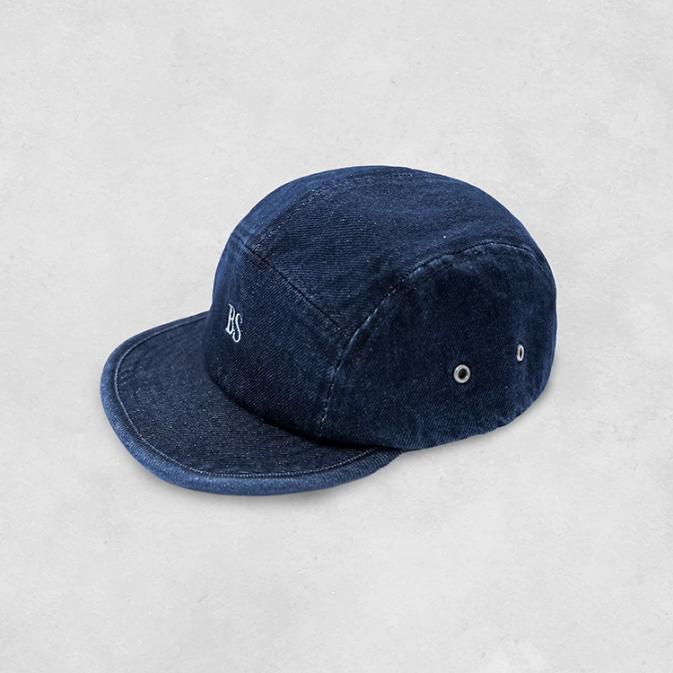 [B-SIDE]DENIM 5 PANEL CAP水洗單寧刺繡短帽沿五分割帽