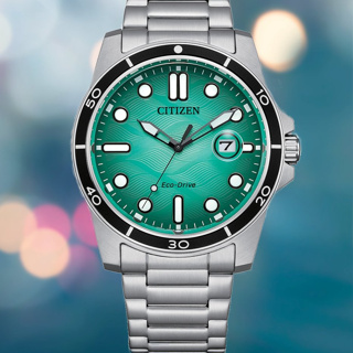 CITIZEN 星辰 GENTS 光動能 波浪紋腕錶-綠41.5mm AW1816-89L
