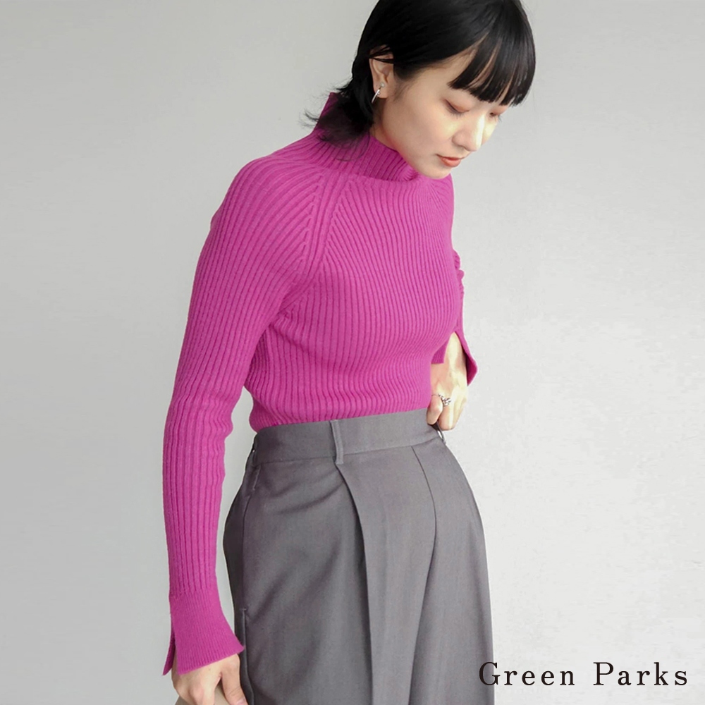 Green Parks 開衩袖設計高領羅紋針織上衣(6P37L2C0500)