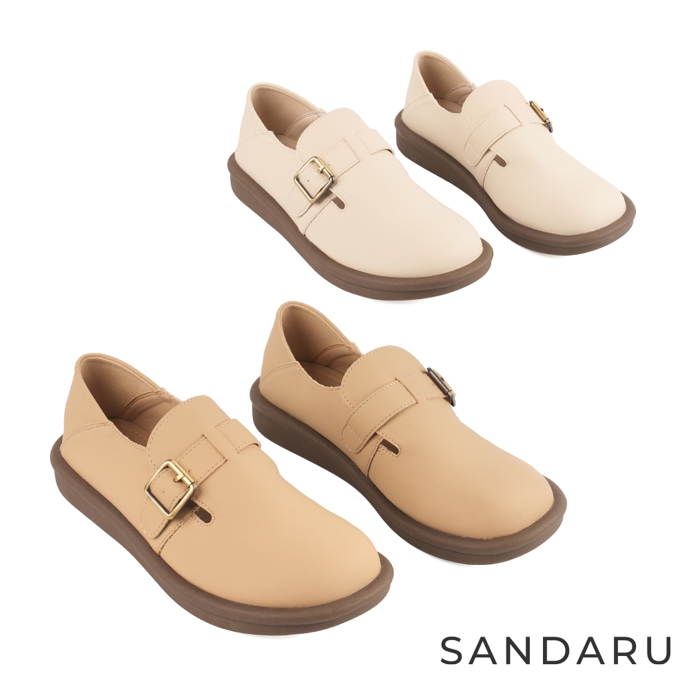 山打努SANDARU-懶人鞋 圓頭皮帶造型微厚底休閒鞋
