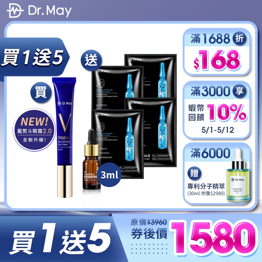 【Dr. May美博士】超V反重力眼霜20ml+大安瓶水光黑面膜4片 加贈ACE_3ml