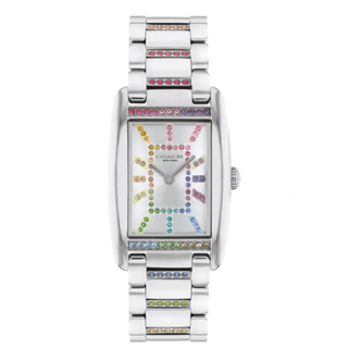 COACH Reese 公司貨 輕奢彩色晶鑽長方形白鋼女錶-24x35mm (CO14504321)