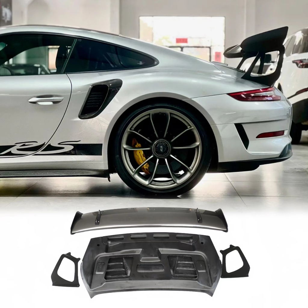 適用於Porsche 911 991 乾式碳纖維GT3RS樣式-乾碳後尾翼 升級991GT3RS 乾碳後尾翼後擾流定風翼