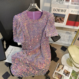 「現貨」紫色亮片洋裝短袖洋裝派對洋裝