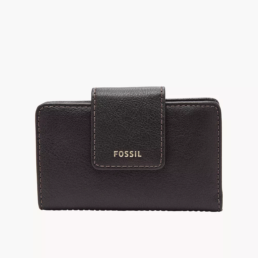 FOSSIL 兩摺中夾 Madison Tab多功能皮夾 牛皮皮革 中夾 皮夾 錢包 卡片夾 黑色(現貨)