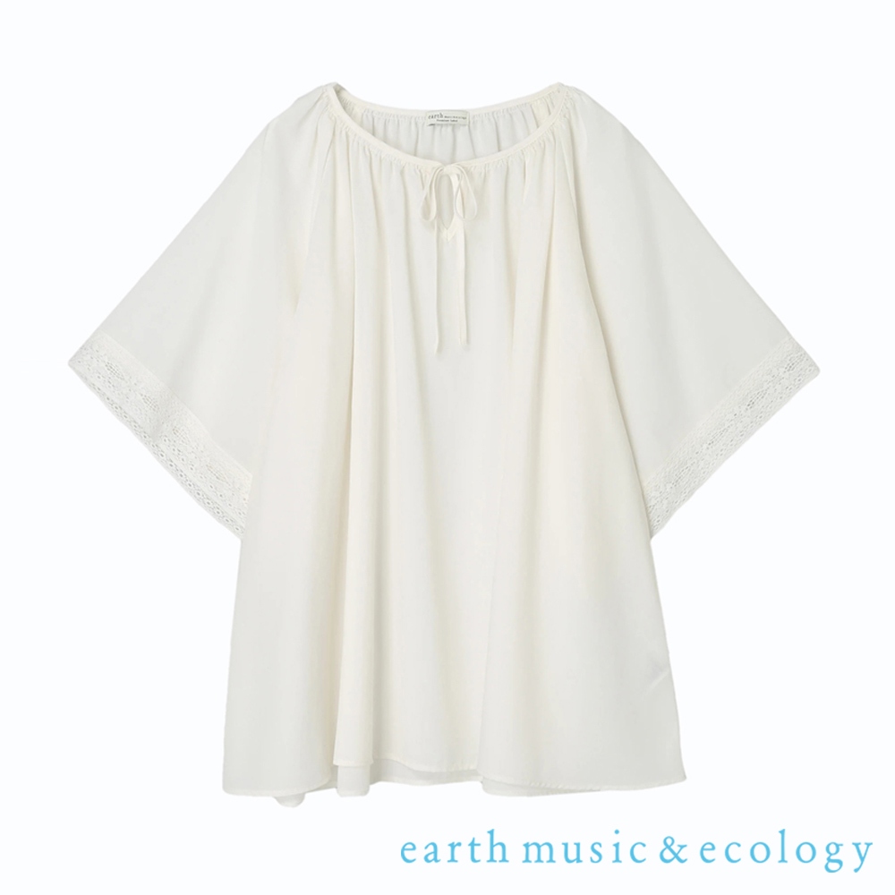 earth music&ecology 素面鏤空蕾絲寬袖上衣(1L26L0G0300)