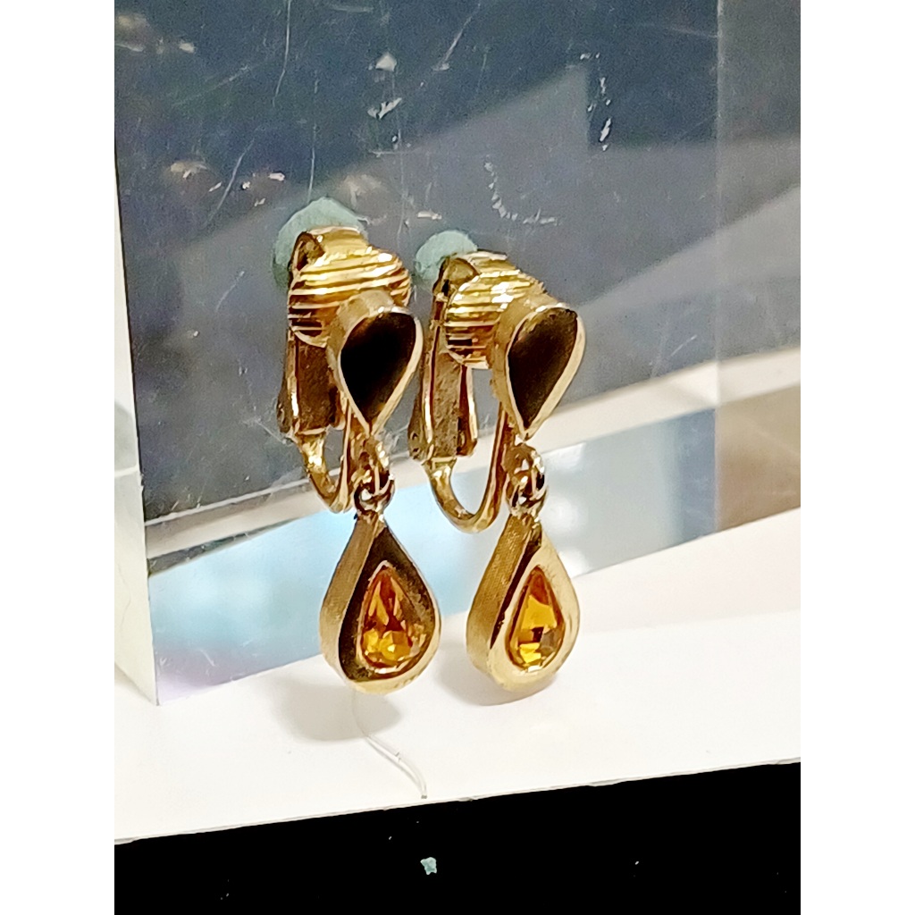 vintage jewelry  AVON  古董生日石系列 黃水晶 夾式耳環  800元