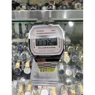 【金台鐘錶】CASIO 卡西歐 A168WA-8A 簡約電子錶 (復古造型) 鋼帶 方型 (灰x粉橘)