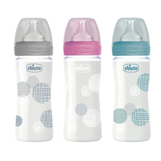 chicco舒適哺乳 防脹氣玻璃奶瓶(附小單孔奶嘴) 240ml - 義大利/寬口徑 玻璃奶瓶 防脹氣 小豆苗
