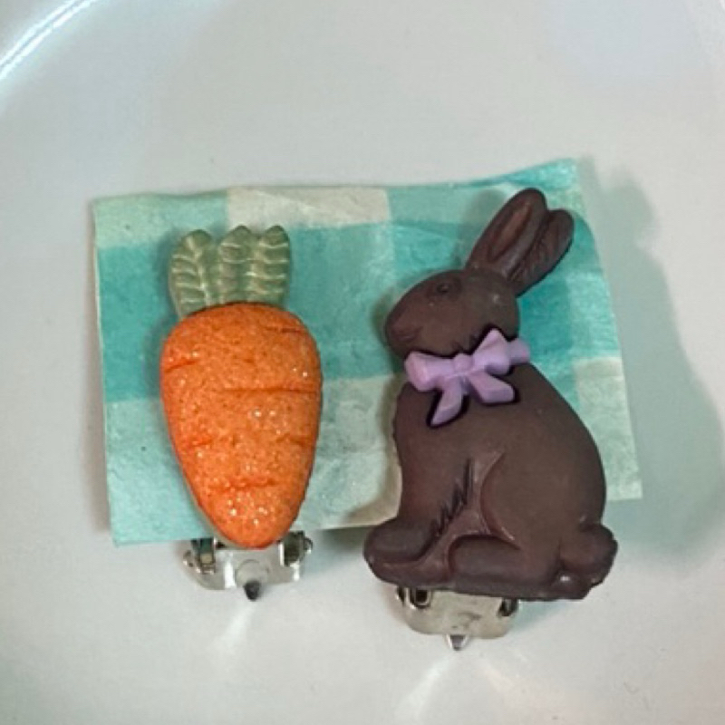 兔子 蘿蔔 麵包土 不對稱 夾式耳環
