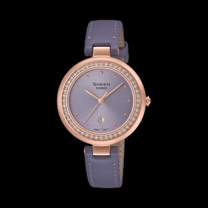 []錶子$行頭[] CASIO SHEEN 輕奢華水晶錶圈 晶鑽皮帶女錶 - 薰衣草紫 (SHE-4556PGL-7A)