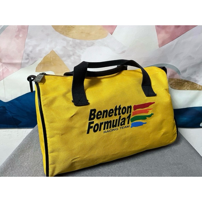 正版 復古 Benetton Formula1 班尼頓 賽車 芥末黃 手提包 小包