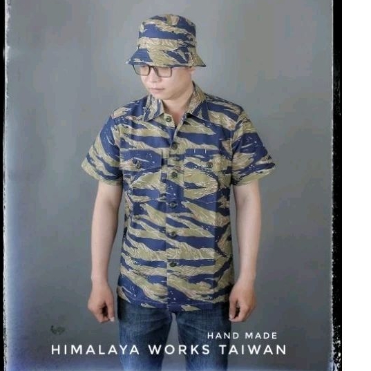 [OG-107襯衫短袖上衣］🔥藍虎斑迷彩襯衫✅️Himalaya works Taiwan手工製作虎斑迷彩服裝