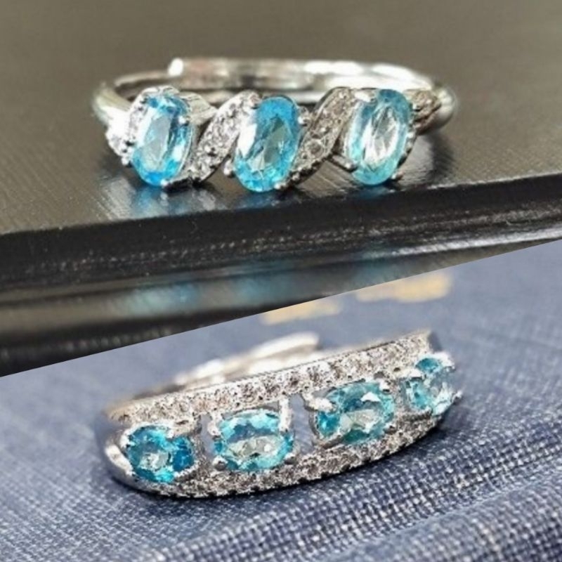 英國帶回英國Harrods天然托帕石瑞士藍水晶自然主義925純銀戒指