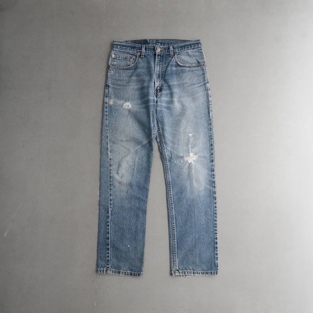 《白木11》 VINTAGE LEVIS 505 DENIM 美國製 淺藍 破壞 拉鍊 直筒 牛仔 丹寧 長褲