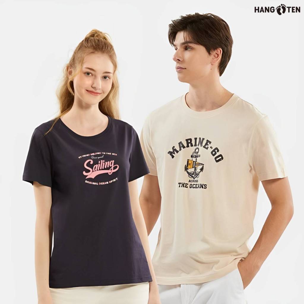 Hang Ten男女裝-純棉航海跳色文字印花短袖T恤(多款選)