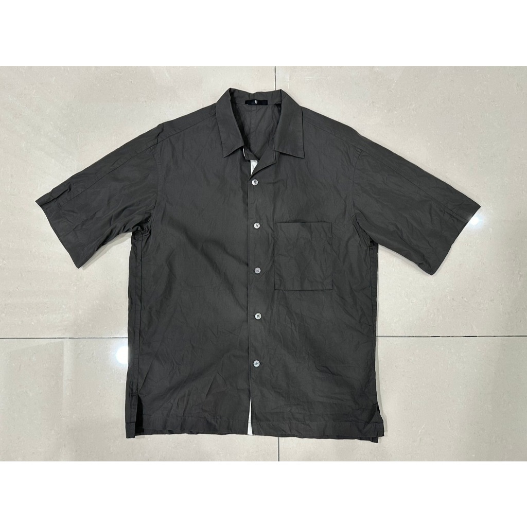 Uniqlo +J 聯名 SUPIMA COTTON 寬版開領襯衫(短袖) 深灰綠色 男裝 S 440373