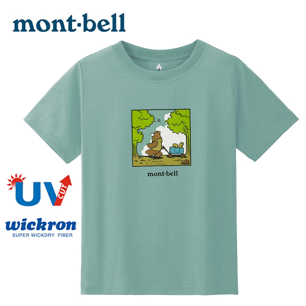 【Mont-bell 日本】WICKRON 短袖排汗衣 Camp Bear 兒童 淺藍 (1114805)｜短袖T恤