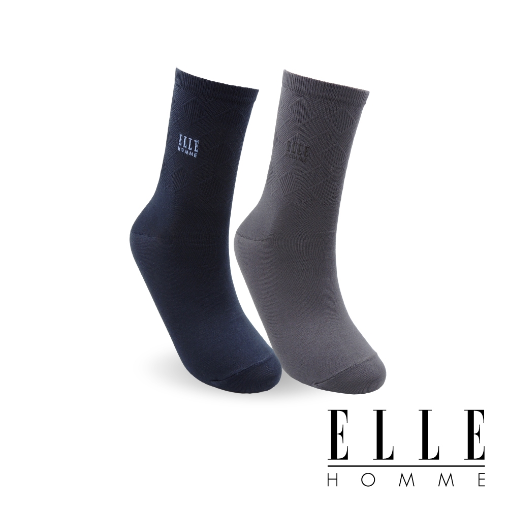 【ELLE HOMME 男襪】低調格紋寬口紳士襪 襪子 男襪 長襪 棉襪