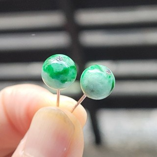 嗨，寶貝銀飾珠寶* 翡翠飾品☆925純銀鍍玫瑰金 天然緬甸玉保A貨 白底青 辣陽綠翡翠 簡約純銀耳環