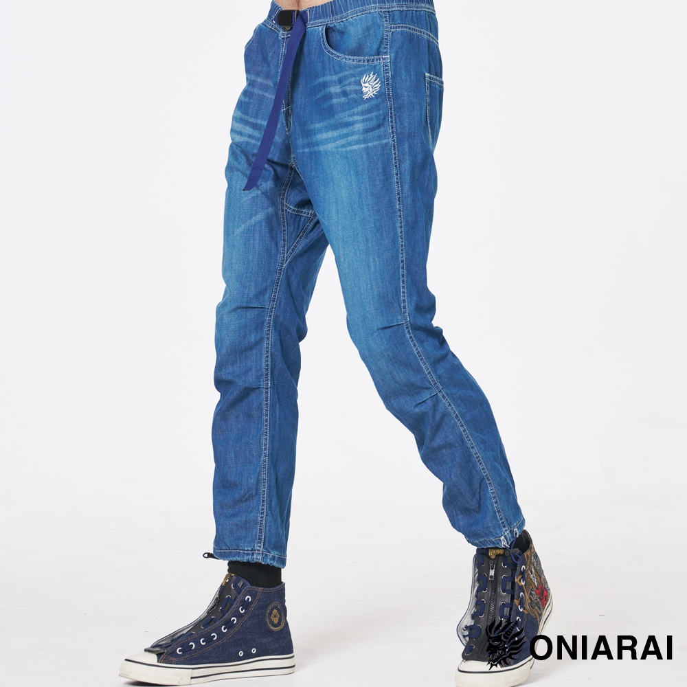 BLUE WAY 鬼洗 ONIARAI - 男款 701純棉輕薄剪接錐形丹寧縮口褲