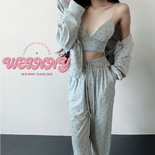 【Weinny Darling薇妮打理】時尚休閒居家三件式套裝小可愛+運動褲+運動外套 睡衣 運動 居家 女裝