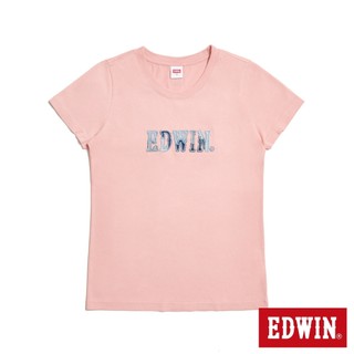EDWIN 女款 拼布LOGO短袖T恤(淡粉紅)