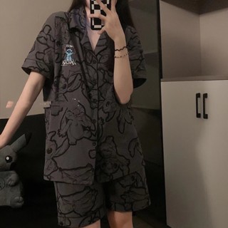史迪奇睡衣 ins韓國薄款夏季漫畫睡衣女短袖短褲兩件套 夏季睡衣 卡通睡衣 可愛睡衣 家居服 睡衣女 睡衣套裝