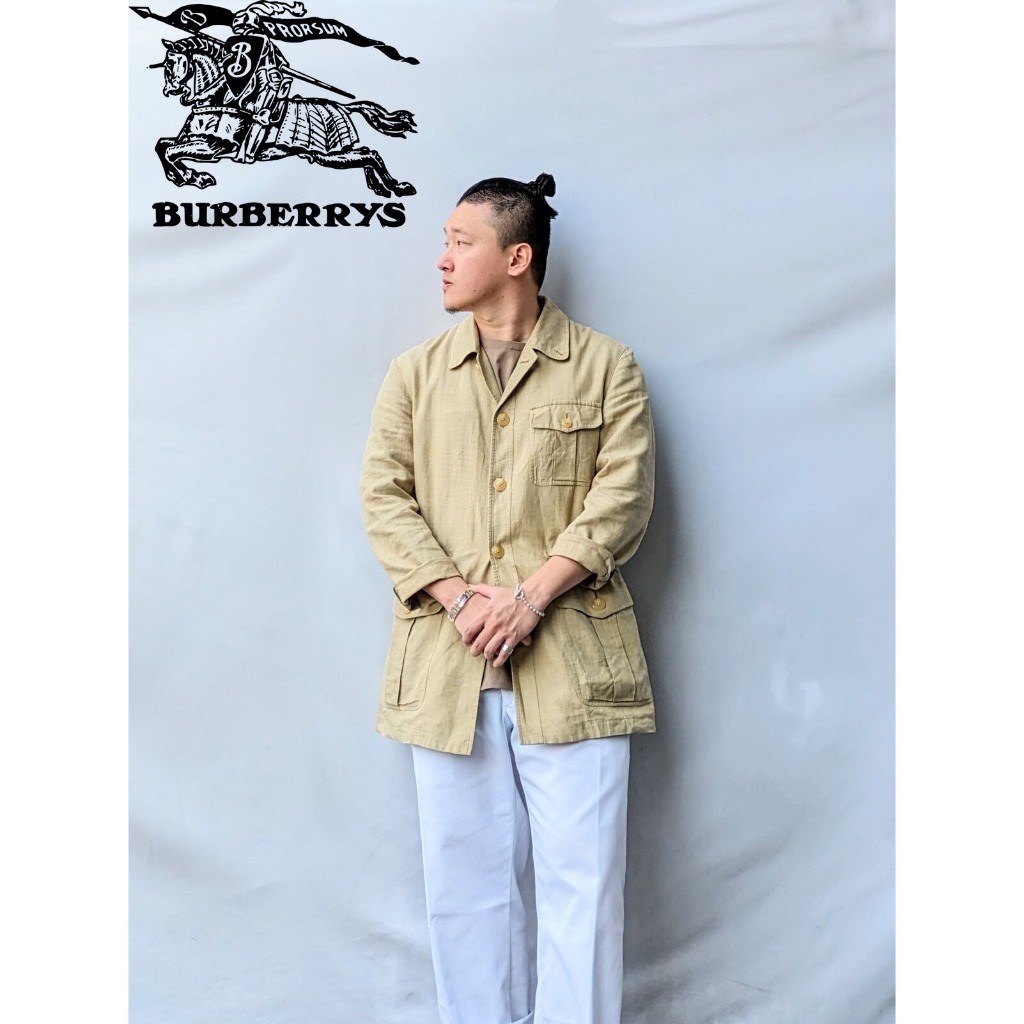 ［SOLWAY BOOG］Burberry London「日本製」「特級亞麻Safari Jacket」春夏狩獵外套