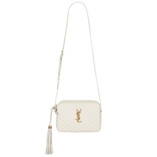 【YSL】SAINT LAURENT 專櫃經典款Loulou Y縫小牛皮流蘇絎縫 金釦 相機包 斜揹包