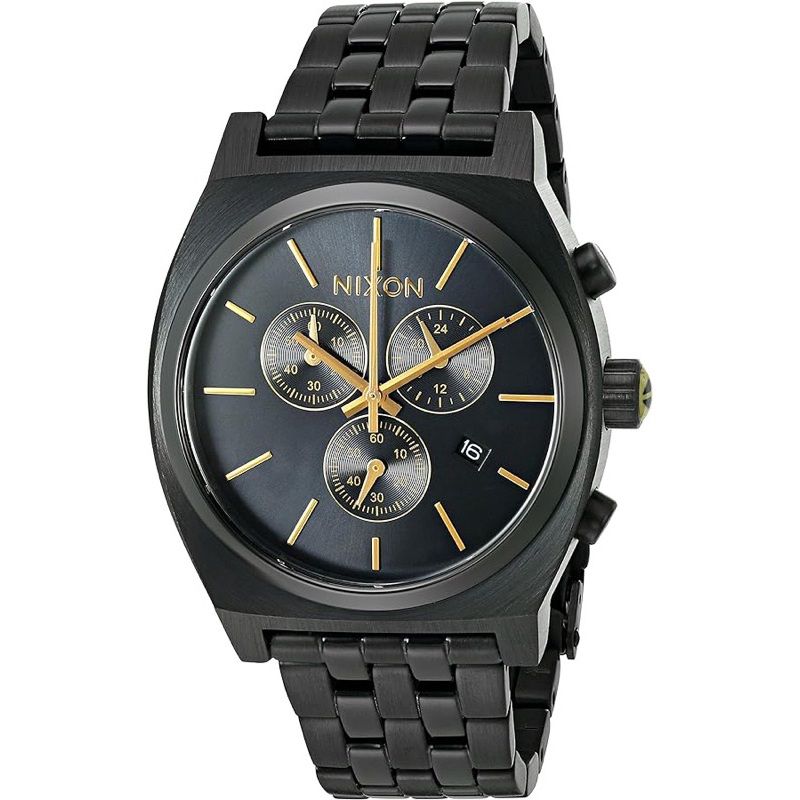 Nixon 男款 A9721031-00 Time Telle計時指針顯示石英黑色手錶 三眼錶 黑金 日本