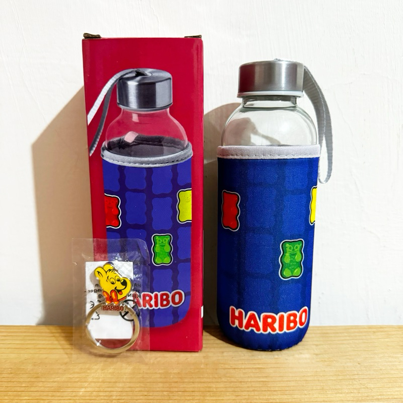 全新品 HARIBO 哈瑞寶玻璃隨行瓶 420ml 附隔熱杯套 金熊鑰匙圈 玻璃瓶 小熊軟糖