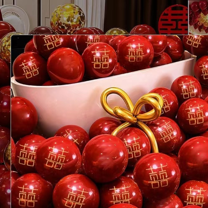 【熱賣】 气球双层二合一气球结婚专用红石榴防爆婚房布置网红卧室婚礼用品