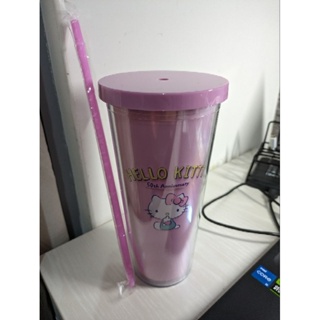 Hello Kitty 50週年紀念 含吸管 透明飲料杯 水杯 塑膠杯