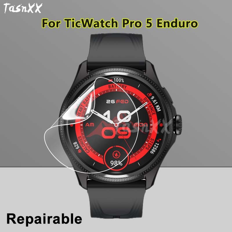 【3片裝】適用於TicWatch Pro 5 Enduro智慧手錶 高清透明水凝軟膜 滿版防爆可修復型 超薄隱形保護貼膜